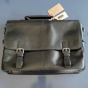 NWT Wilson Leather Real Leather Top Rod Briefcase Laptop Leather Bag Black